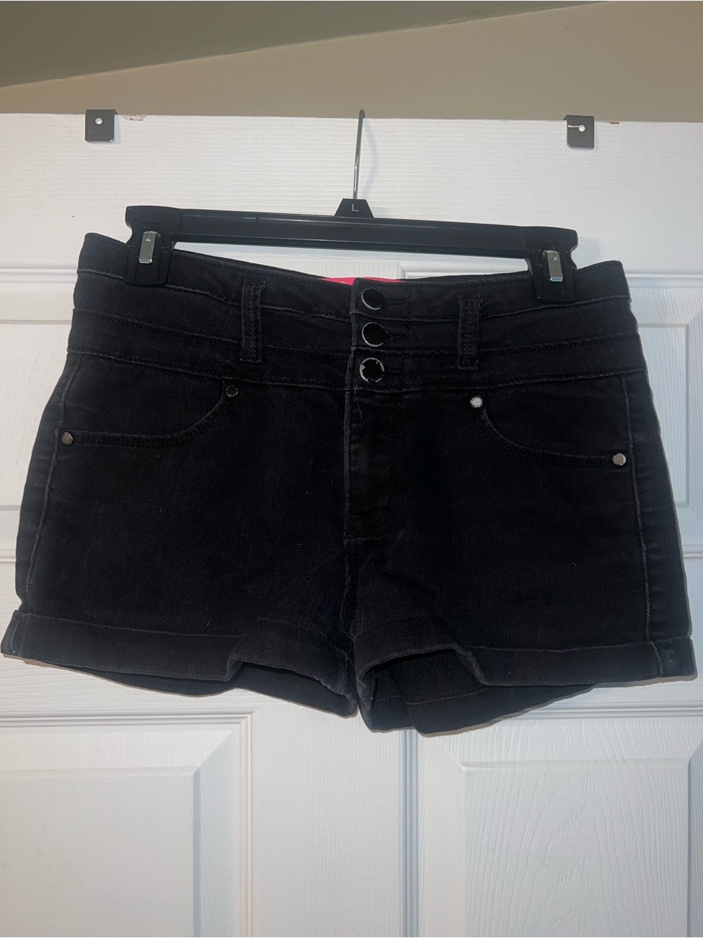 Tinseltown Black High-Waist Triple-Button Shorts
